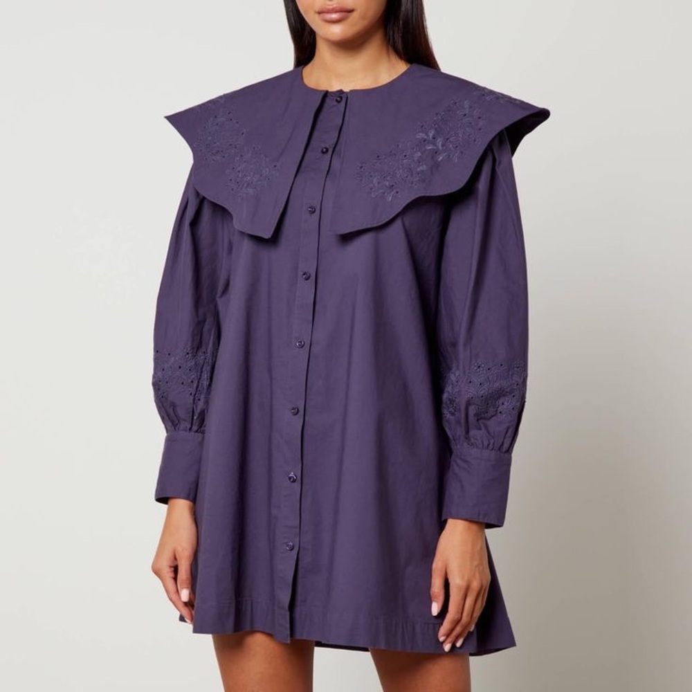 Damson Madder Mimi mini Dress- Navy Blue Ruffled bib Mini Dress